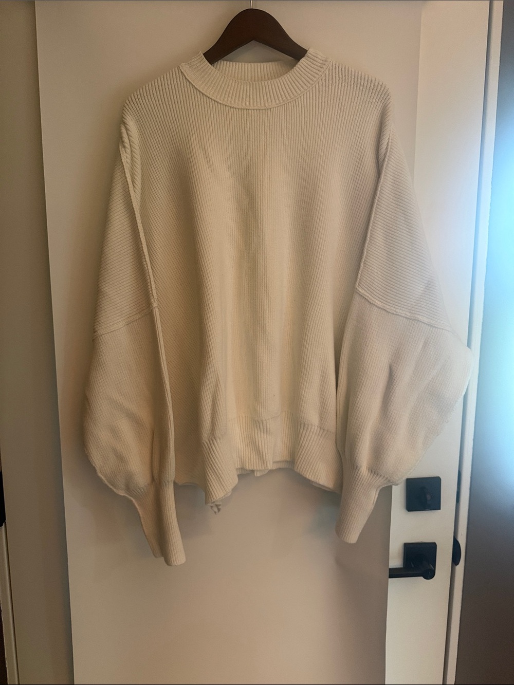 Free People White Dropped Shoulder Crew Sweater